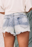 Sky Blue Bleached Wash Distressed Denim Shorts