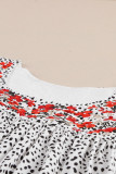 Leopard Floral Embroidery Square Neck Flutter Sleeve Blouse