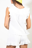 Plain V Neck Buttoned Frilled Tank Top With Shorts 2pcs Set