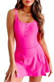 Rose Open Back Side Split Seamed One-piece Swim Dress