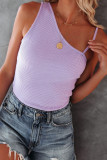 Plain Waffle Knit One Shoulder Tank Top