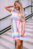Multicolor Striped Ruffle Flared Babydoll Dress