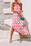 Pink Tie Dye Halter Neck Sleeveless Dress