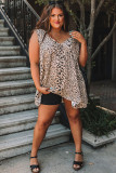 Leopard Plus Size V Neck Frilled Babydoll Tank Top
