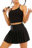 Plain Wide Waistband Pleated Skort With Inner Pocket