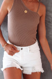 Plain Waffle Knit One Shoulder Tank Top