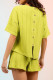 Plain Textured Back Buttoned Top With Shorts 2pcs Set