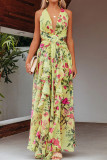 Yellow Floral Print Halter Wrapped Maxi Dress