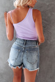 Plain Waffle Knit One Shoulder Tank Top