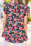 Multicolor Ruffle Splicing Floral Dress