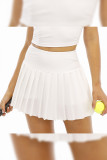 Plain Wide Waistband Pleated Skort With Inner Pocket