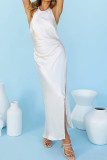 Backless Halter Neck Satin Split Dress