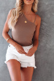 Plain Waffle Knit One Shoulder Tank Top
