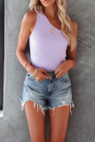 Plain Waffle Knit One Shoulder Tank Top