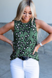 Green Leopard Print Crew Neck Tank Top