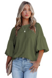 Green Joint Bubble Sleeve Round Neck Blouse