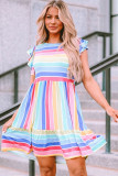 Multicolor Striped Ruffle Flared Babydoll Dress