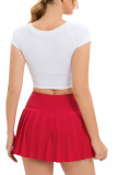 Plain Wide Waistband Pleated Skort With Inner Pocket