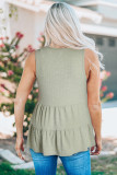 Green Ribbed Knit Sleeveless Tiered Ruffle Flowy Tank Top