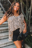 Leopard Plus Size V Neck Frilled Babydoll Tank Top