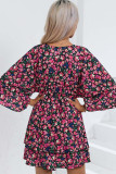 V Neck Drawstring Floral Dress