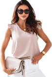 Apricot Plain Ruffled V Neck Tank Top