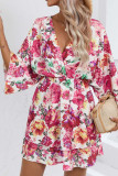 V Neck Drawstring Floral Dress