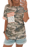 Green Flag Pocket Ribbed Camo Print T-shirt
