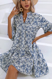 V Neck Printed Babydoll Dress
