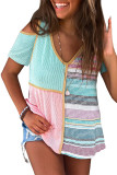 Multicolor Stripe Color Block Cold Shoulder Knit Top