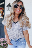 Leopard Contrast Trim Animal Print T-shirt