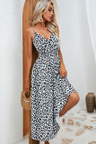 V Neck Leopard Smocked Waist Cami Maxi Dress
