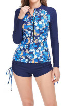 Floral Print Zipper Rushguard Tankini Set