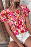 Red Floral Layered Sleeve Blouse