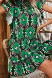 Frilled Split Collar Printed Ruffles Dress