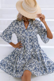 V Neck Printed Babydoll Dress