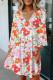 Orange White V Neck 3/4 Sleeve Floral Dress