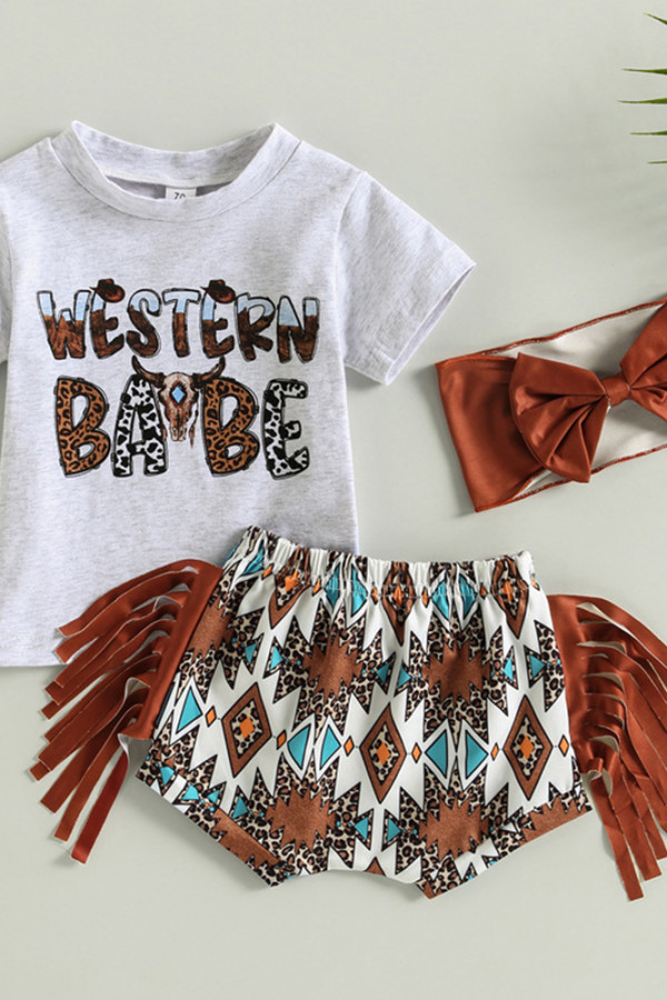 Western Babe Top and Tassle Leopard Bottom Baby 3pcs Set