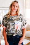 Green Flag Pocket Ribbed Camo Print T-shirt