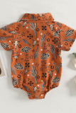 Western Style Cactus Print Button Up Shirt Romper