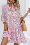 V Neck Printed Babydoll Dress