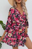 V Neck Drawstring Floral Dress