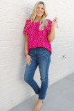 Rose Dotted Gold Stamp Tiered Ruffled Short Sleeve Top