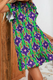 Frilled Split Collar Printed Ruffles Dress