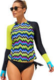 Contrast Yellow Detail Long Sleeve Tankini Swimsuit