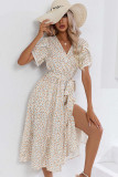 Wrap V Neck Tulip Sleeves Maxi Floral Dress