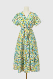 Wrap V Neck Tulip Sleeves Maxi Floral Dress