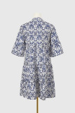 V Neck Printed Babydoll Dress