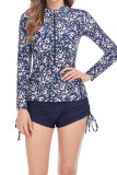 Floral Print Zipper Rushguard Tankini Set