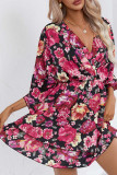 V Neck Drawstring Floral Dress